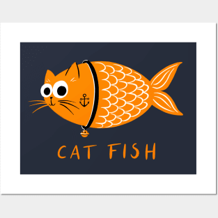 Funny Cat Fish with Anchor Tattoo Posters and Art